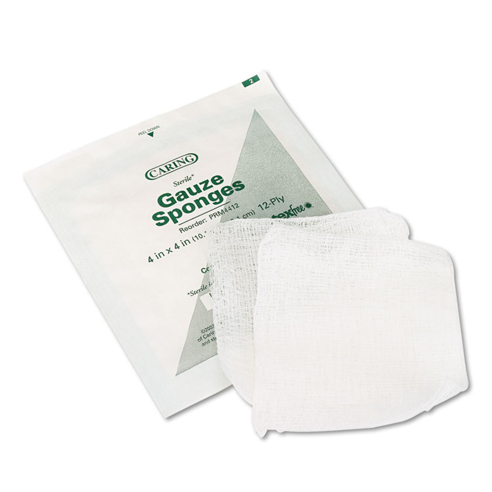 MEDLINE INDUSTRIES, INC. PRM4412 Caring Woven Gauze Sponges, Sterile, 12-Ply, 4 x 4, 1,200/Carton