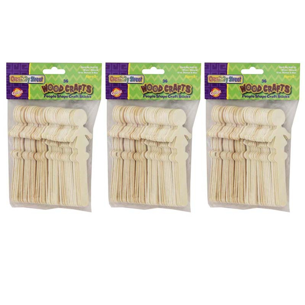 DIXON TICONDEROGA CO Creativity Street® Natural Wood Craft Sticks, People, 5.5" Tall, 36 Per Pack, 3 Packs