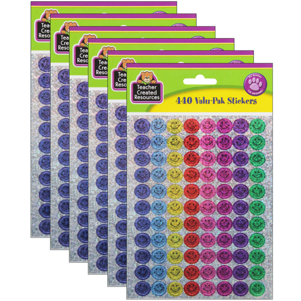 TEACHER CREATED RESOURCES Teacher Created Resources® Mini Happy Face Sparkle Stickers Valu-Pak, Multi Color, 440 Per Pack, 6 Packs