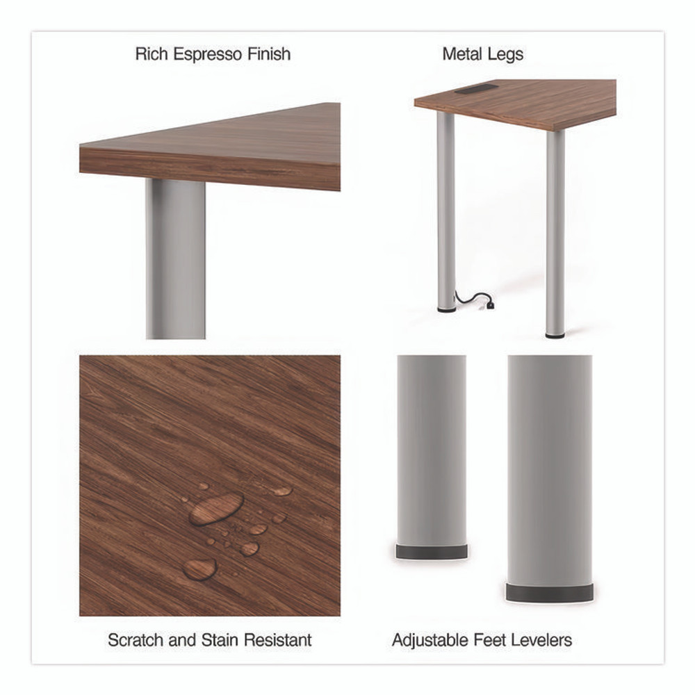 UNION & SCALE 24398974 Essentials Writing Table-Desk with Integrated Power Management, 47.5" x 23.7" x 28.8", Espresso/Aluminum