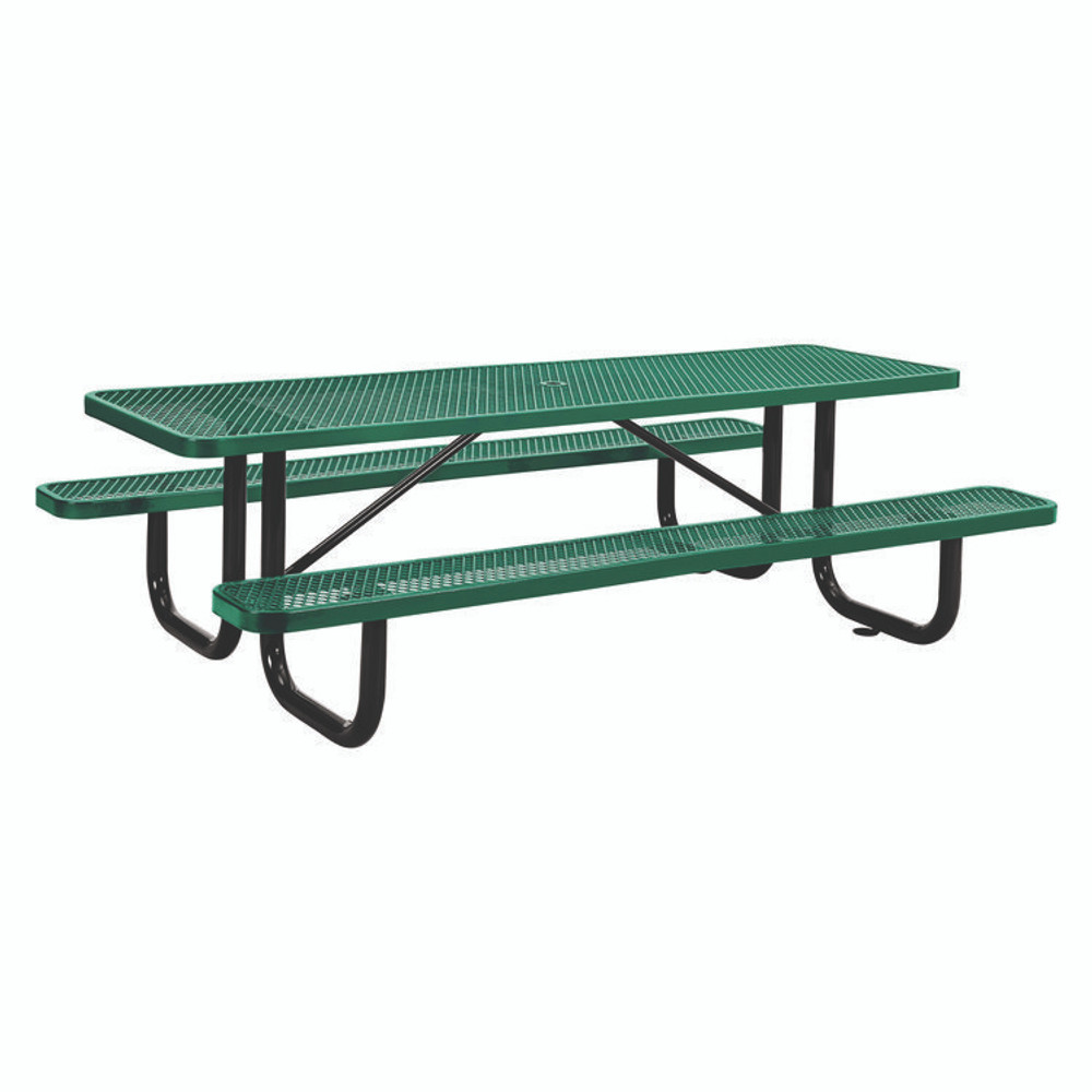 GLOBAL INDUSTRIAL 277153GN Expanded Steel Picnic Table, Rectangular, 96 x 62 x 29.5, Green Top, Green Base/Legs
