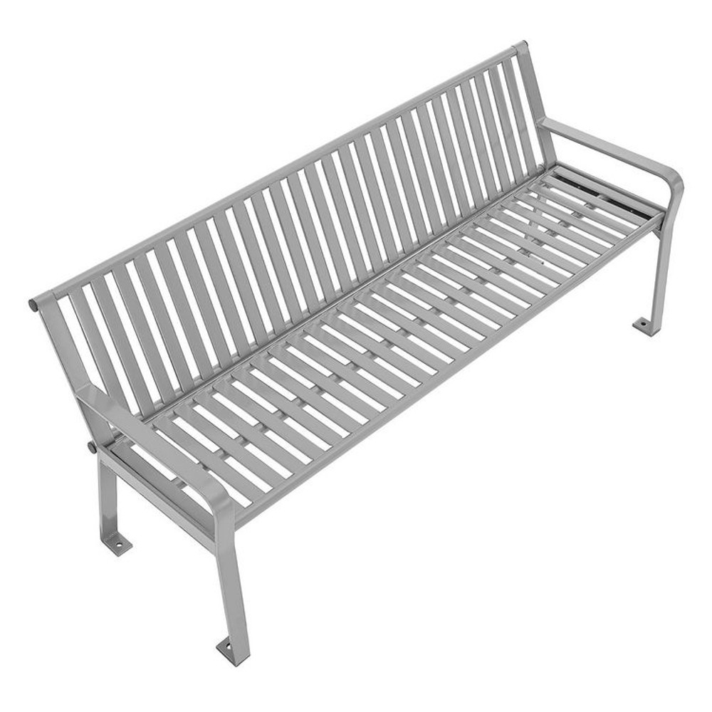 GLOBAL INDUSTRIAL 694854GYKD Steel Slat Benches with Back, 72" x 26" x 31", Gray Seat/Back, Gray Base