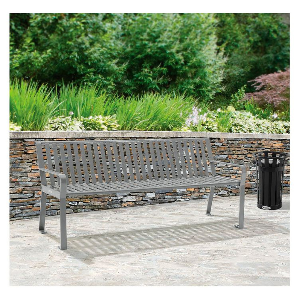 GLOBAL INDUSTRIAL 694854GYKD Steel Slat Benches with Back, 72" x 26" x 31", Gray Seat/Back, Gray Base