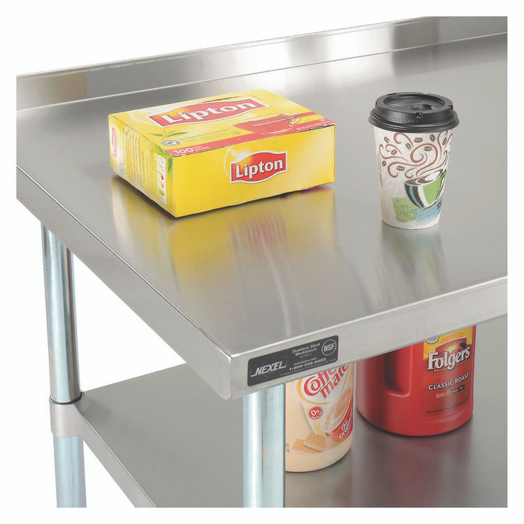 GLOBAL INDUSTRIAL 319060 Work Table with Undershelf with Backsplash, Rectangular, 60 x 30 x 35, Silver Top, Silver Base/Legs