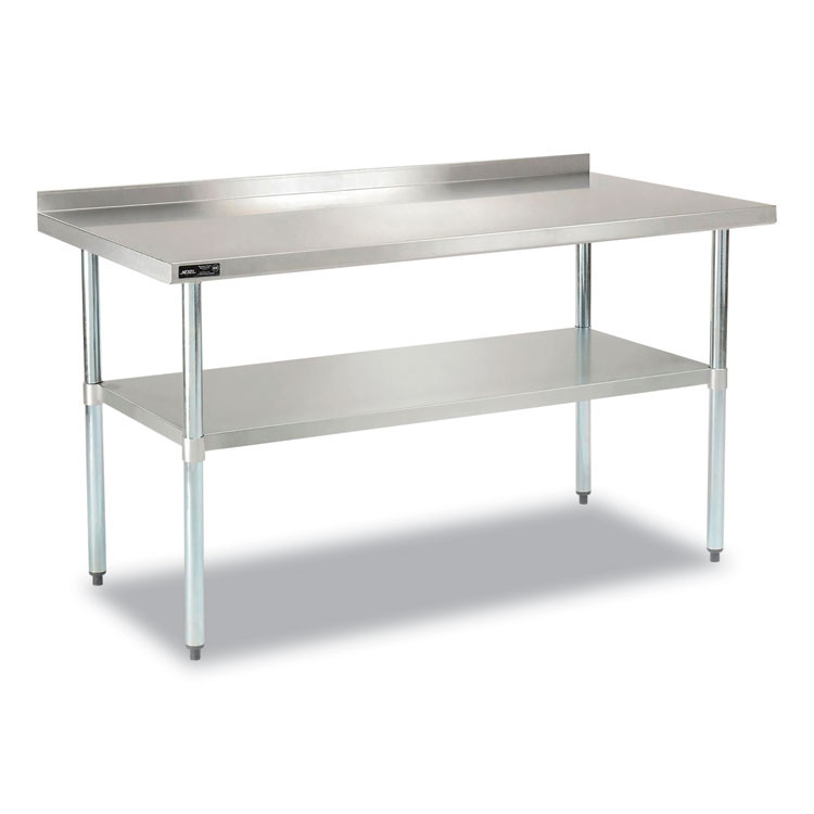 GLOBAL INDUSTRIAL 319060 Work Table with Undershelf with Backsplash, Rectangular, 60 x 30 x 35, Silver Top, Silver Base/Legs
