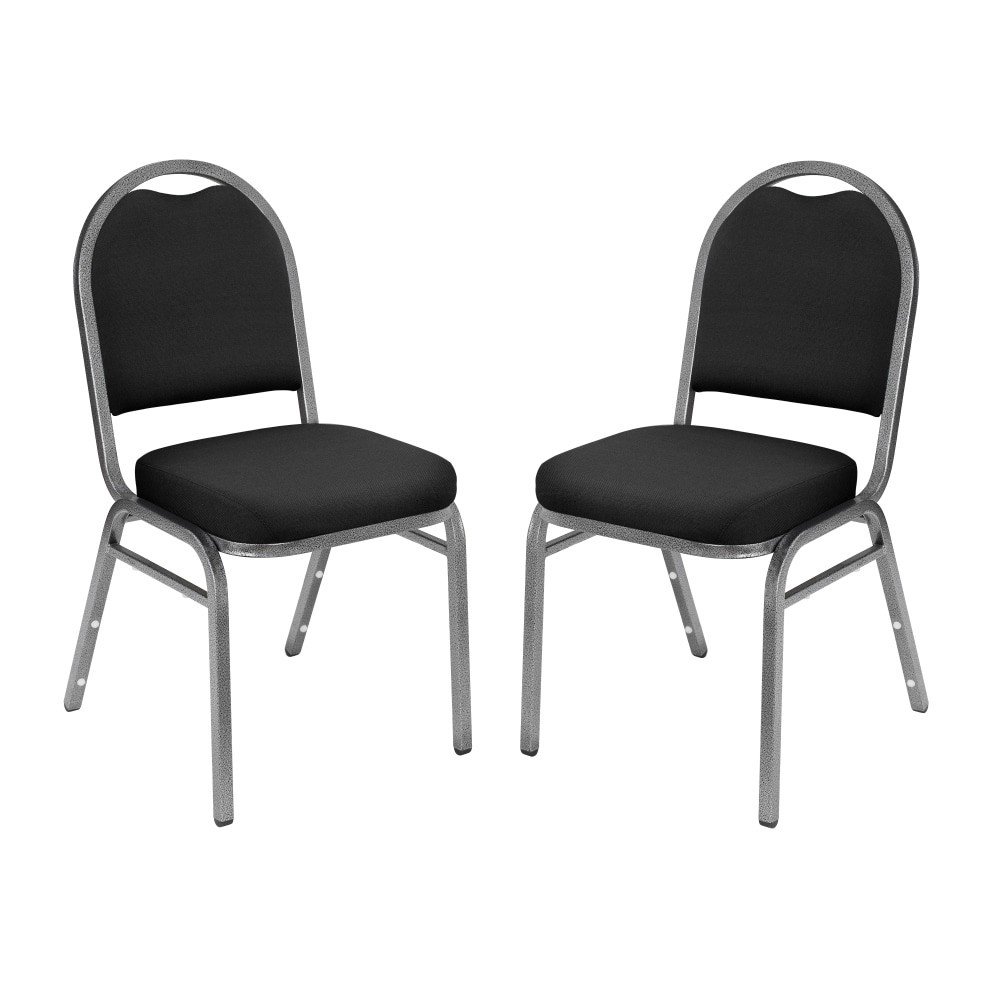 OKLAHOMA SOUND CORPORATION 9260-SV/2 National Public Seating 9200 Series: Dome-Back  Premium Fabric Upholstered Banquet Stack Chair, Ebony Black Seat/Silvervein Frame, Set Of 2