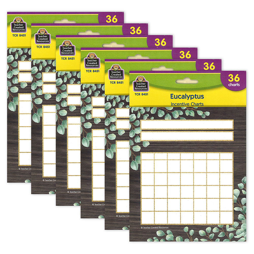 TEACHER CREATED RESOURCES Teacher Created Resources® Eucalyptus Incentive Charts, 5-1/4" x 6", 36 Per Pack, 6 Packs