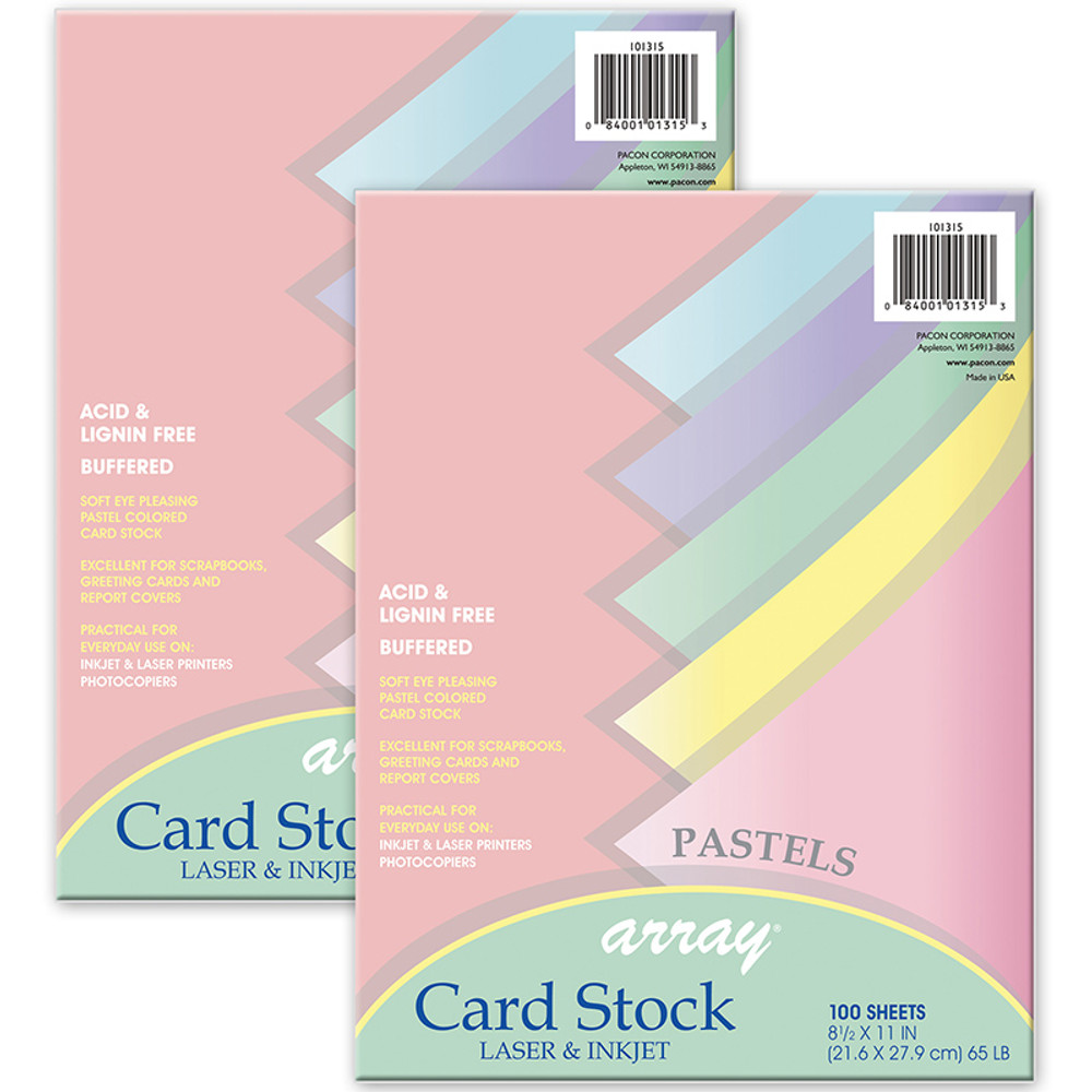 DIXON TICONDEROGA CO Pacon® Pastel Card Stock, 5 Assorted Colors, 8-1/2" x 11", 100 Sheets Per Pack, 2 Packs