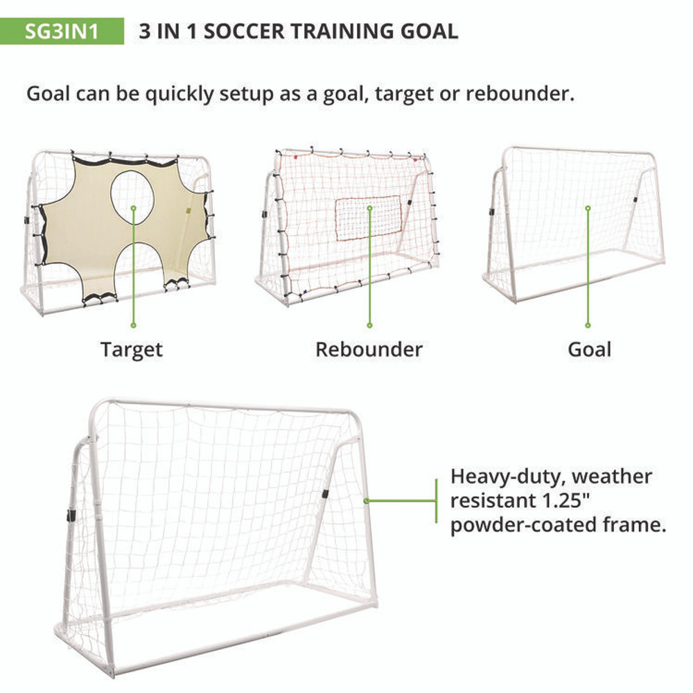 CHAMPION SPORT Sports SG3IN1 3-in-1 Soccer Training Goal, 6 ft x 4 ft, 1.25" dia Frame