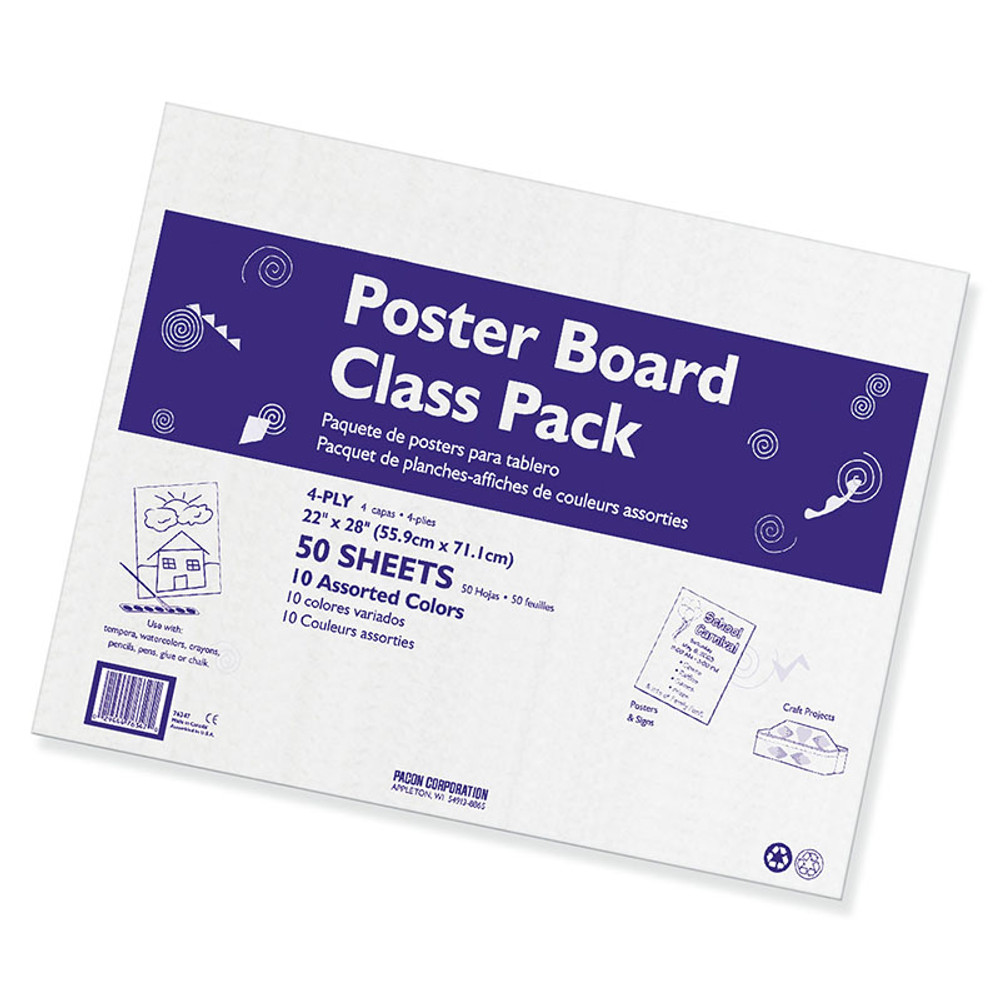 DIXON TICONDEROGA CO Pacon® Poster Board Class Pack, 10 Assorted Colors, 22" x 28", 50 Sheets