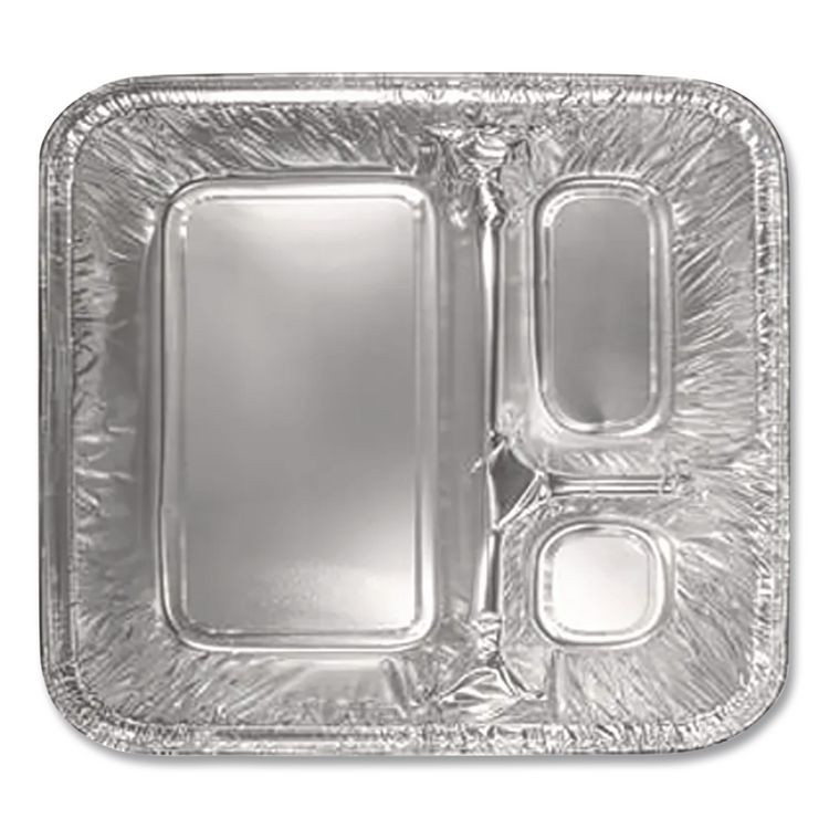 HFA INC 204535-250W Aluminum Oblong Container with Lid, 3 Compartments, 24 oz, 8.5 x 6.38 x 1.47, Silver, 250/Carton