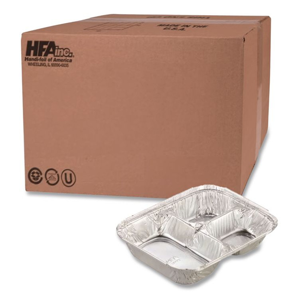 HFA INC 204535-250W Aluminum Oblong Container with Lid, 3 Compartments, 24 oz, 8.5 x 6.38 x 1.47, Silver, 250/Carton