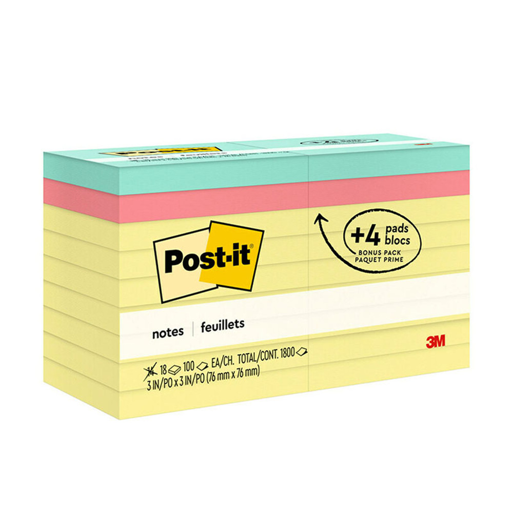 3M COMPANY Post-it® Notes Value Pack, 3 in x 3 in, Canary Yellow, 14 Pads plus 4 Pads in Poptimistic Collection