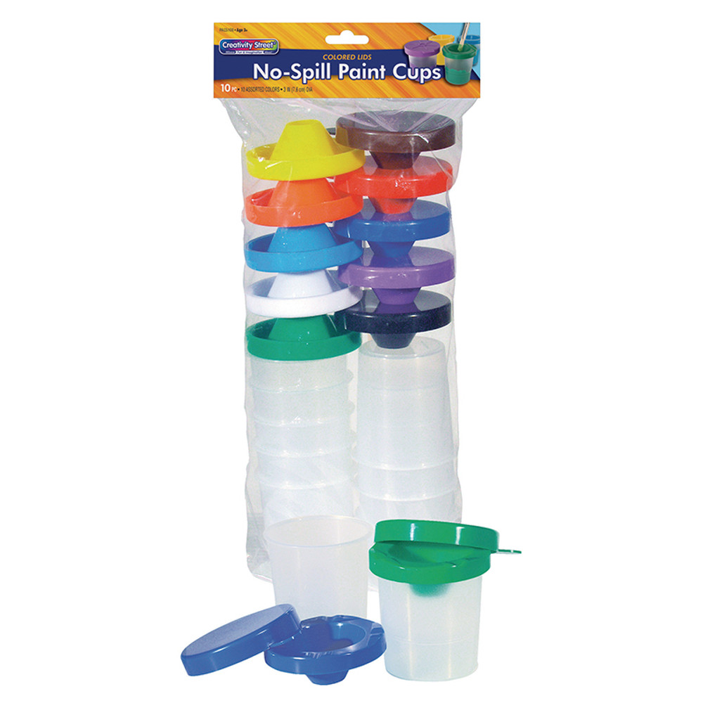 DIXON TICONDEROGA CO Creativity Street® No-Spill Round Paint Cups with Colored Lids, 3" Dia., 10 Cups