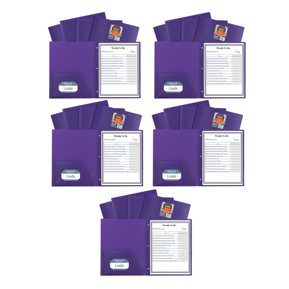 C-LINE PRODUCTS INC C-Line® Two-Pocket Heavyweight Poly Portfolio Folder with Prongs, Purple, Pack of 25