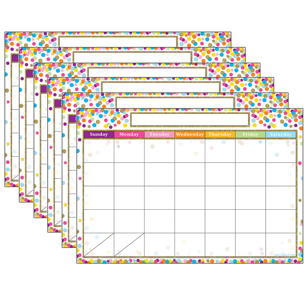 ASHLEY PRODUCTIONS Ashley Productions® Smart Poly Chart, 13" x 19", Confetti Calendar, Pack of 6