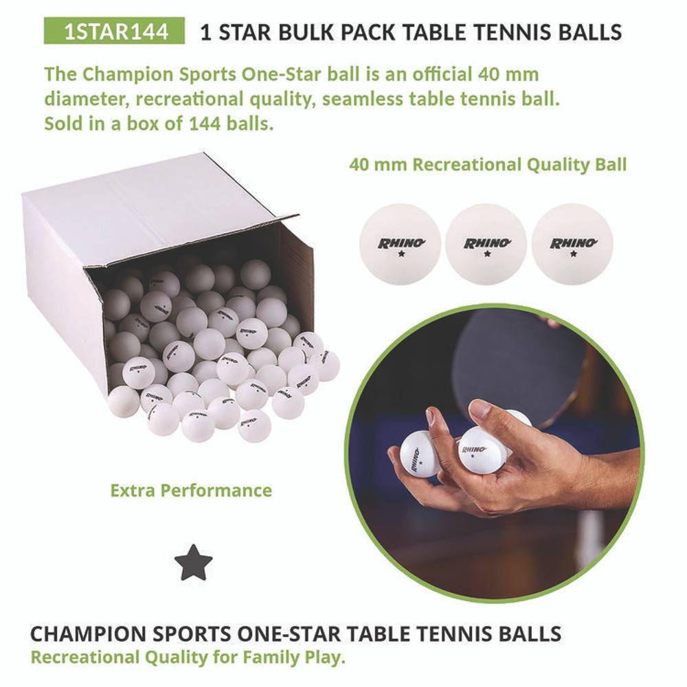 CHAMPION SPORT Sports 1STAR144 Table Tennis Balls, Official Size, White, 144/Carton