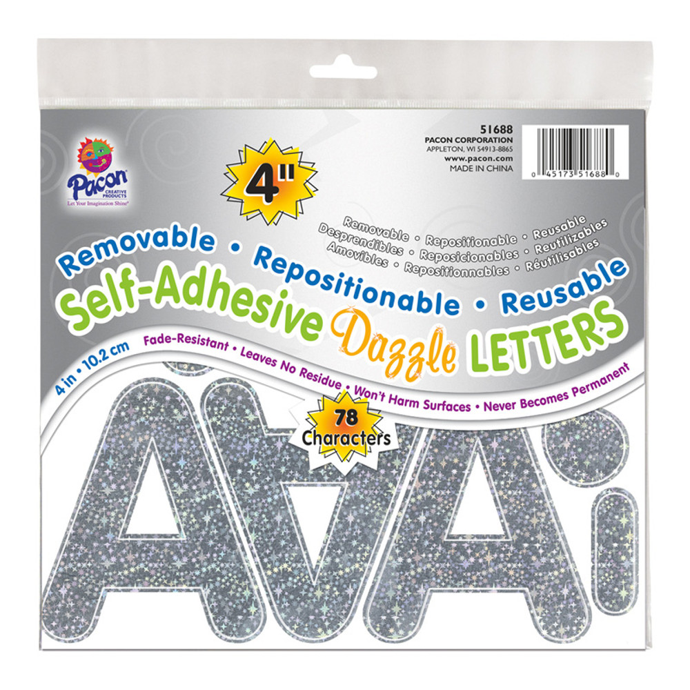 DIXON TICONDEROGA CO Pacon® Self-Adhesive Letters, Silver Dazzle, Puffy Font, 4", 78 Characters