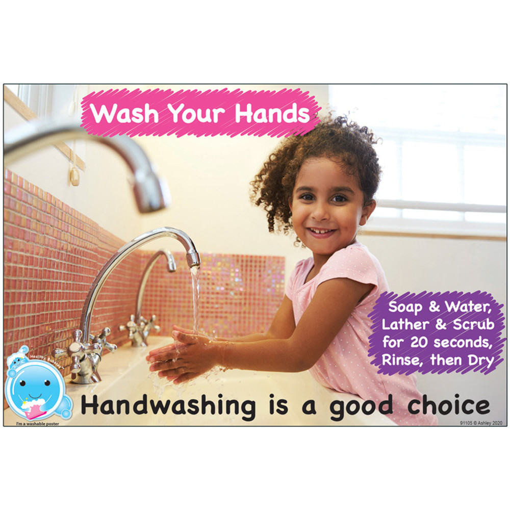 ASHLEY PRODUCTIONS Ashley Productions® Healthy Bubbles™ Smart Poly™ Chart, Handwashing is a Good Choice, 13" x 19"