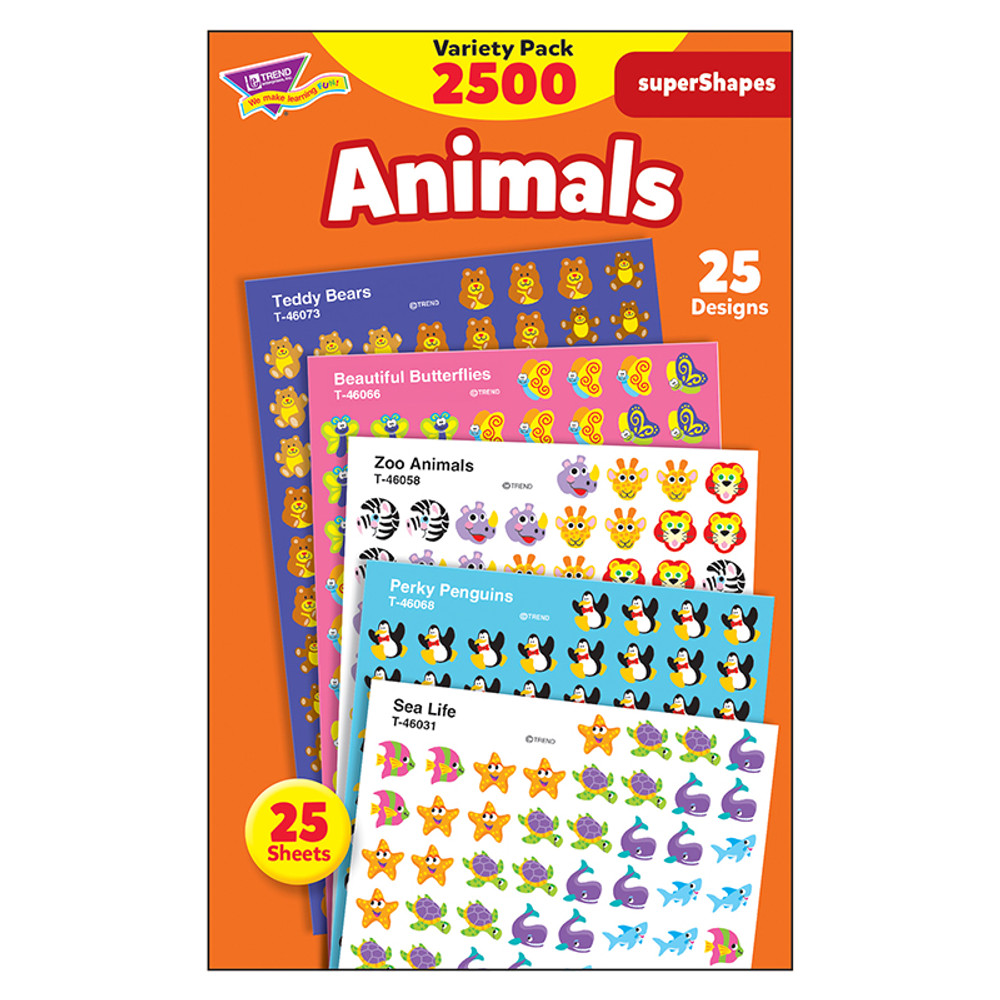 TREND ENTERPRISES INC. TREND Animals superShapes Stickers Variety Pack, 2500 ct