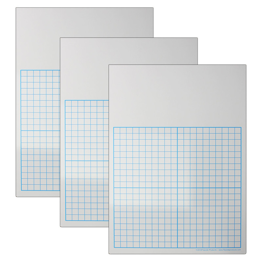 FLIPSIDE Flipside Products 1/2" Graph Dry Erase Board, 11" x 16" Single, Pack of 3