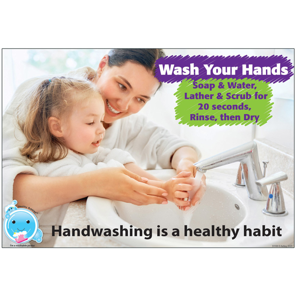 ASHLEY PRODUCTIONS Ashley Productions® Healthy Bubbles™ Smart Poly™ Chart, Handwashing is A Healthy Habit, 13" x 19"