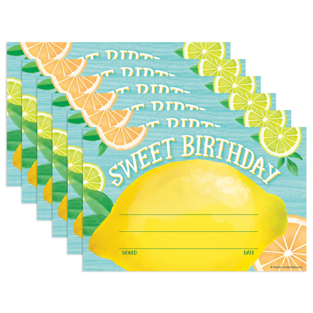 TEACHER CREATED RESOURCES Teacher Created Resources® Lemon Zest Sweet Birthday Awards, 30 Per Pack, 6 Packs