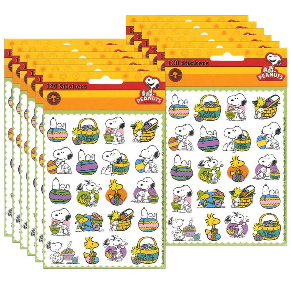 EUREKA Eureka® Peanuts® Easter Theme Stickers, 120 Per Pack, 12 Packs