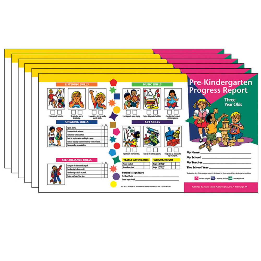 FLIPSIDE Hayes Publishing Pre-Kindergarten Progress Report (3 year olds), 10 Per Pack, 6 Packs