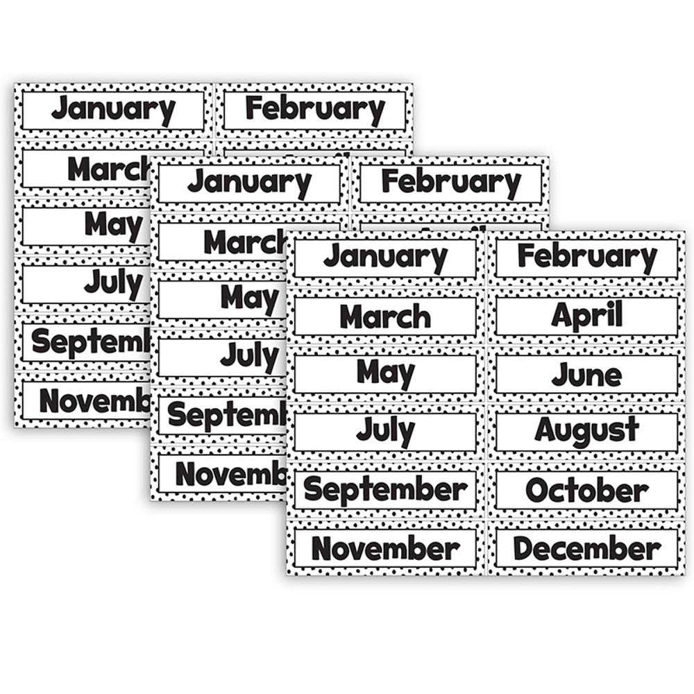 TEACHER CREATED RESOURCES Teacher Created Resources® Black Painted Dots on White Monthly Headliners, 12 Per Pack, 3 Packs