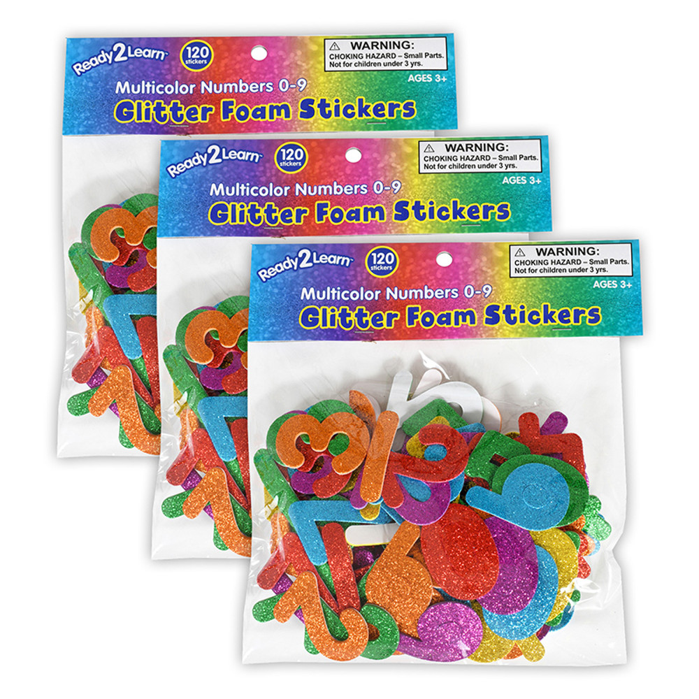 LEARNING ADVANTAGE READY 2 LEARN™ Glitter Foam Stickers - Numbers - Multicolor - 120 Per Pack - 3 Packs