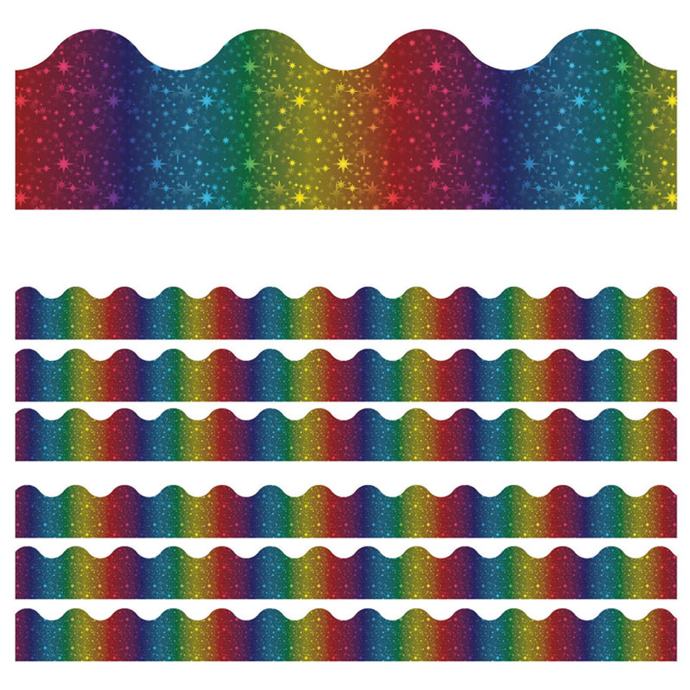 CARSON DELLOSA EDUCATION Carson Dellosa Education Sparkle + Shine Rainbow Foil Scalloped Border, 39 Feet Per Pack, 6 Packs