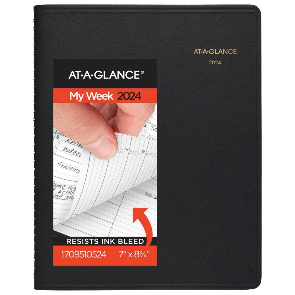 ACCO BRANDS USA, LLC 709510524 2024-2025 AT-A-GLANCE Weekly Appointment Book Planner, 7in x 8-3/4in, Black, January 2024 To January 2025, 7095105