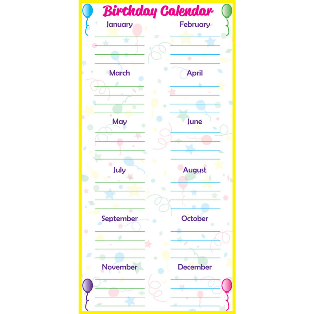 GEYER INSTRUCTIONAL PRODUCTS Flipside Products Low-Tac Birthday Calendar Vertical