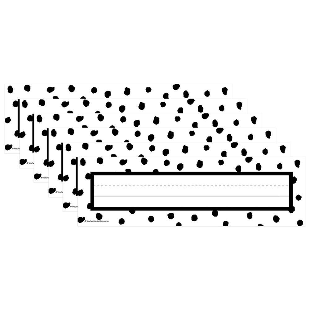 TEACHER CREATED RESOURCES Teacher Created Resources® Black Painted Dots on White Flat Name Plates, 11-1/2" x 3-1/2", 36 Per Pack, 6 Packs