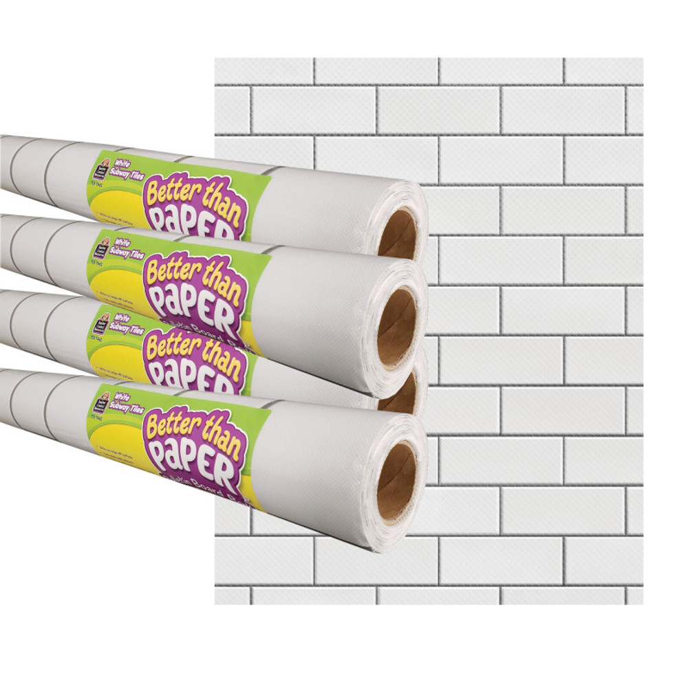 TEACHER CREATED RESOURCES Teacher Created Resources® White Subway Tile Better Than Paper Bulletin Board Roll, 4' x 12', Pack of 4