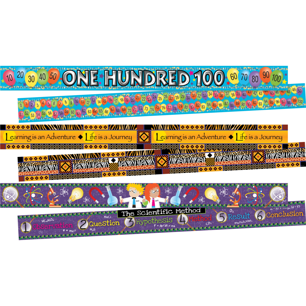 Enhance your space with Barker Creek Double-Sided Borders. From brightening bulletin boards and learning centers to framing doorways and windows, these double-sided, pre-cut strips make it easy to liven up the room.  Used to accent your classroom, office or party space.  Thick cardstock provides a sturdy feel.  Double-sided design lets you decorate multiple ways.  Each pack has 35ft of border. Includes 12 strips (3in x 35in).  3-pack set provides a total of 105ft of borders.