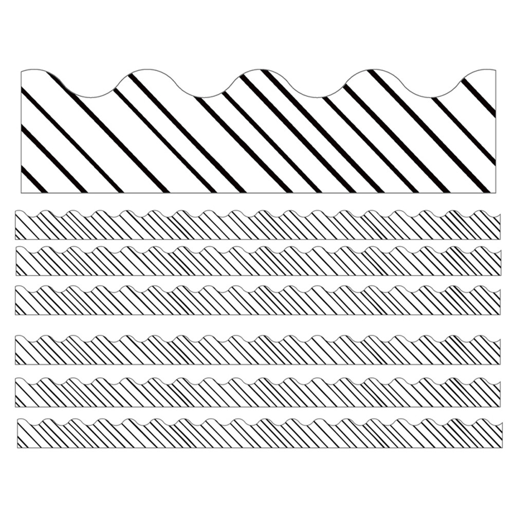 CARSON DELLOSA EDUCATION Carson Dellosa Education Kind Vibes Black & White Stripes Scalloped Borders, 39 Feet Per Pack, 6 Packs