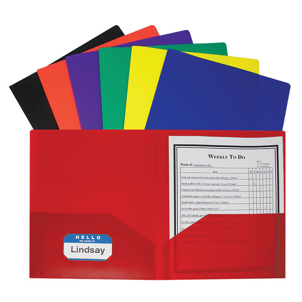 C-LINE PRODUCTS INC C-Line® Two-Pocket Heavyweight Poly Portfolio Folder, Assorted Primary Colors, Pack of 36