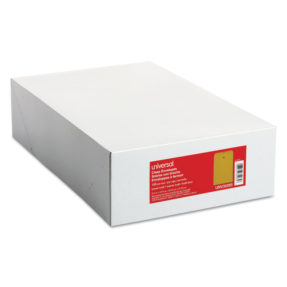 UNIVERSAL OFFICE PRODUCTS 35265 Universal Center-Seam 9 1/2in x 12 1/2in Manila Envelopes, Clasp Closure, 28 Lb, Brown Kraft, Box Of 100