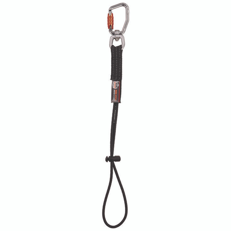 TENACIOUS HOLDINGS, INC. ergodyne® 19766 Squids 3714 Elastic Tool Tail Lanyard w/Carabiner and Cinch Loop, 10 lb Max Working Capacity, 15" Long, Black, 3/Pack