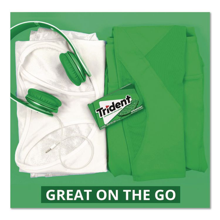 MONDELEZ INTERNATIONAL Trident® MOZ01106 Sugar-Free Gum, Spearmint, 14 Sticks/Pack, 12 Packs/Box