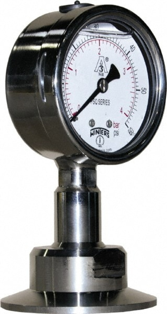 Winters PSQ20803 Pressure Gauge: 2-1/2" Dial, 2" Thread, Lower Mount