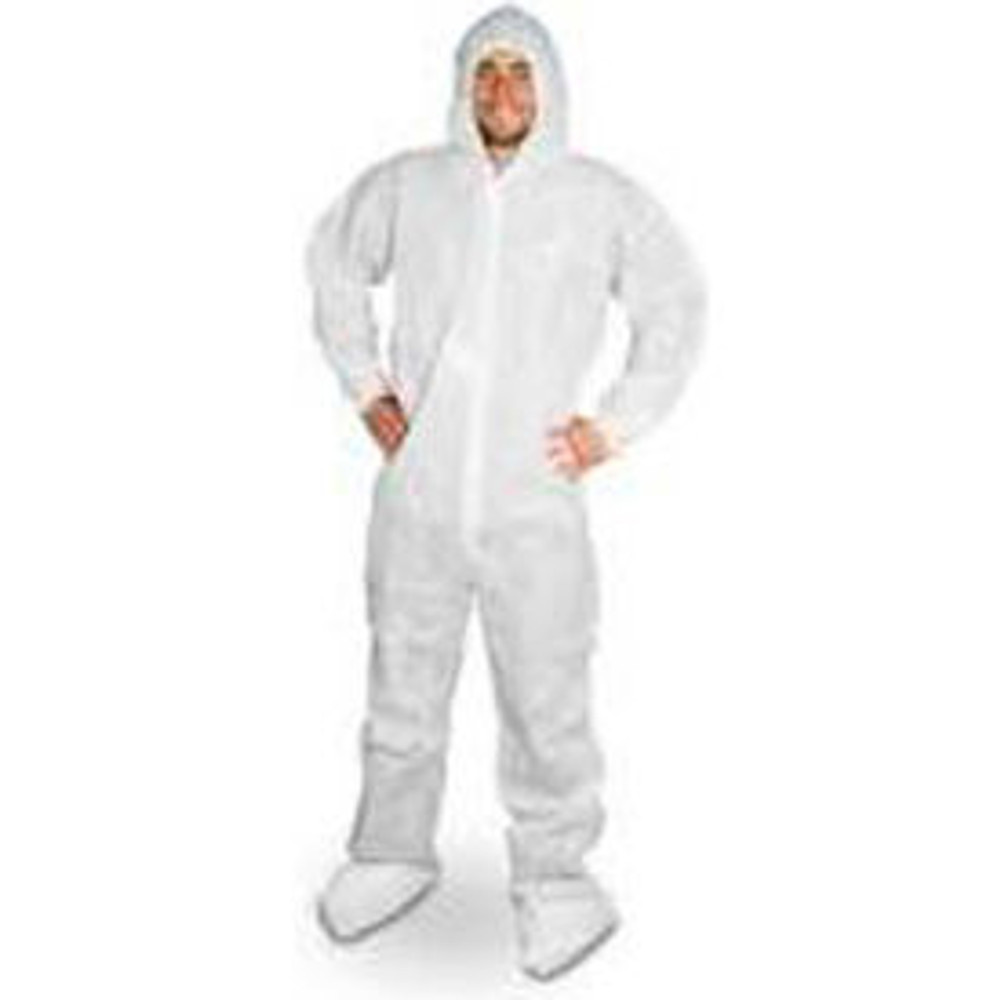Keystone Adjustable Cap Company Inc HD Polypropylene Coverall/Bunny Suit Attached Hood & Boots Zipper Front White XL 25/CS p/n CVL-NW-HD-WHITE-B-XL