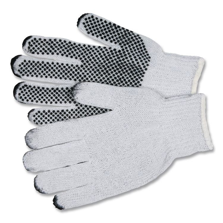 TRADEX INTERNATIONAL AMBITEX® CTPS400MN1SD Pro PVC-Dotted String-Knit Gloves, Medium, White/Black, 12 Pairs