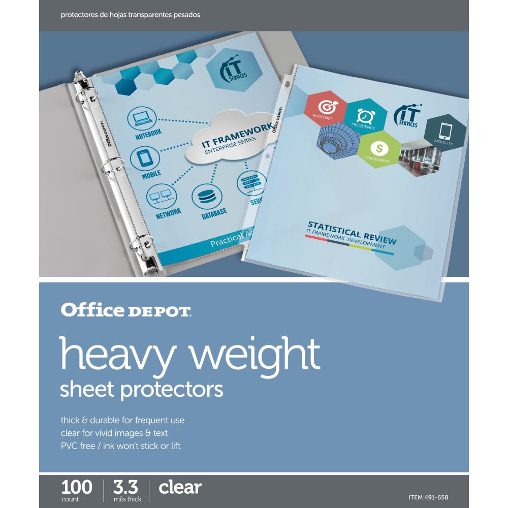 OFFICE DEPOT 491658  Brand Heavyweight Sheet Protectors, 8-1/2in x 11in, Clear, Pack Of 100