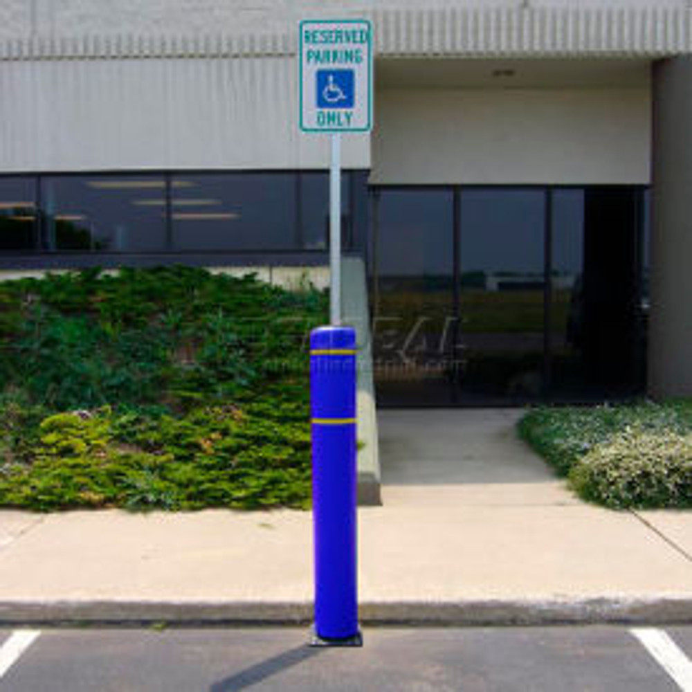 Flexpost Inc. 52""H FlexBollard™ with 8'H Sign Post - Natural Ground Installation - Blue Cover/Yellow Tapes p/n B52/8-G-BU/Y