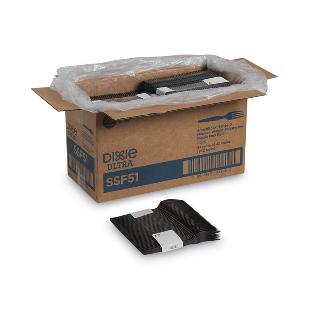 GEORGIA PACIFIC Dixie® SSF51 SmartStock Plastic Cutlery Refill, Series-O, Mediumweight Fork, Black, 40/Pack, 24 Packs/Carton