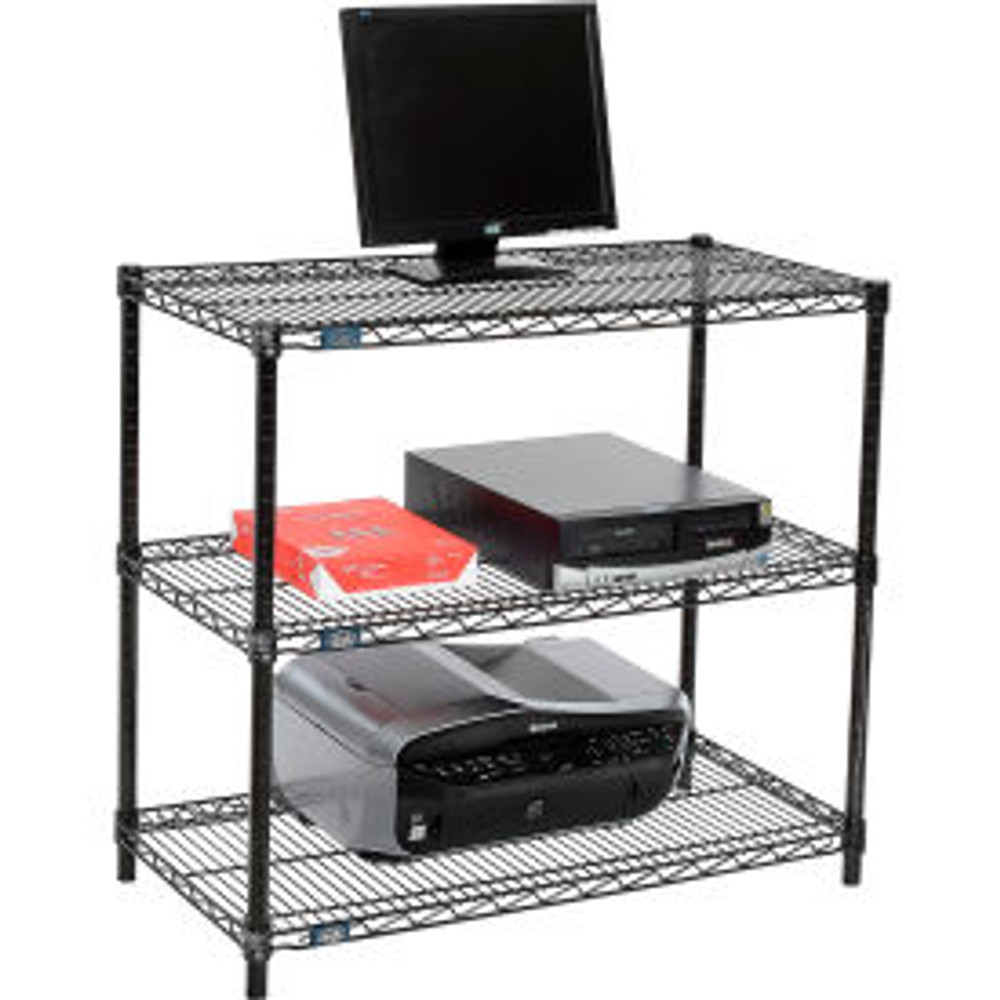 Global Industrial Nexel™ 3-Shelf Black Wire Shelf Printer Stand 36""W x 18""D x 34""H p/n 695359BK