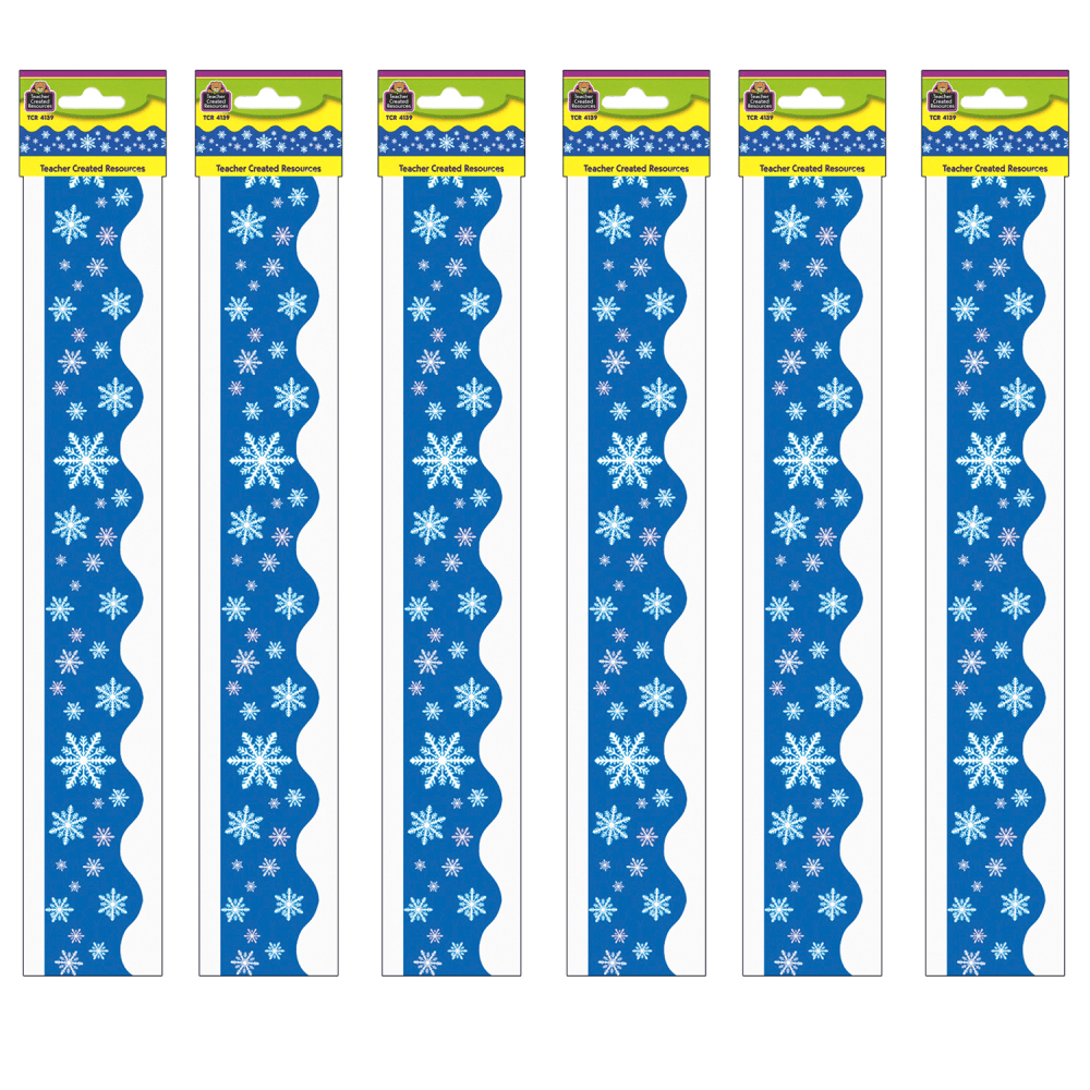 Create a unique bulletin board theme with the Teacher Created Resources Scalloped Border Trim Pack. These vibrant border trim strips are made of acid-free paper and help liven up your classroom.  Scalloped border trim helps liven up any classroom.  Made of acid-free paper.  Creates themes for bulletin boards, walls, windows and projects.  Each pack includes 12 pieces for a total length of 35ft. Sold as 6 packs for a total of 210ft.